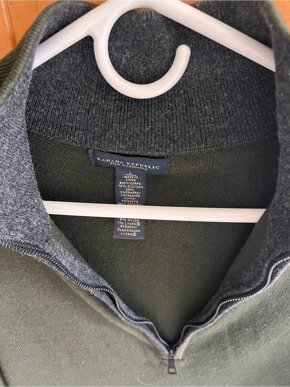 Banana Republic Men’s Quarter Zip Olive Green Silk-Cashmere Sweater Large